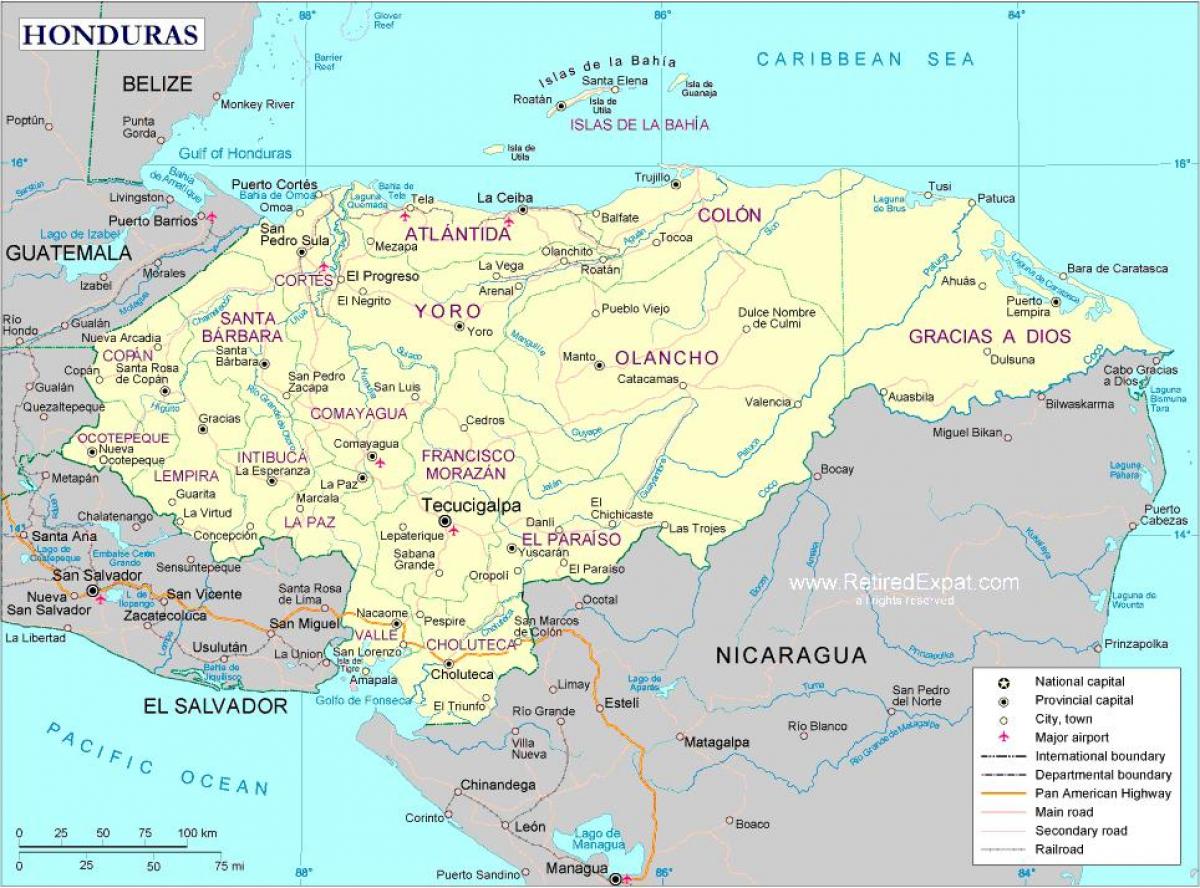 карта политичка карта Хондураса