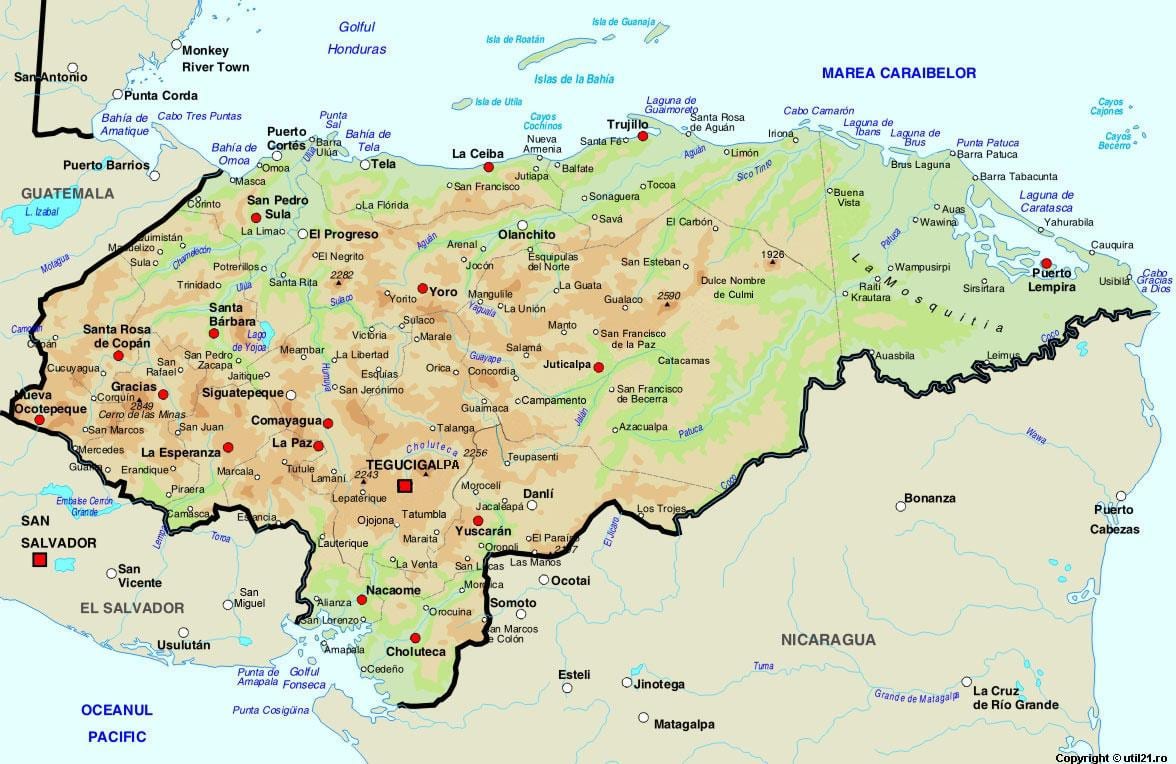 карта Хондураса и суседних земаља