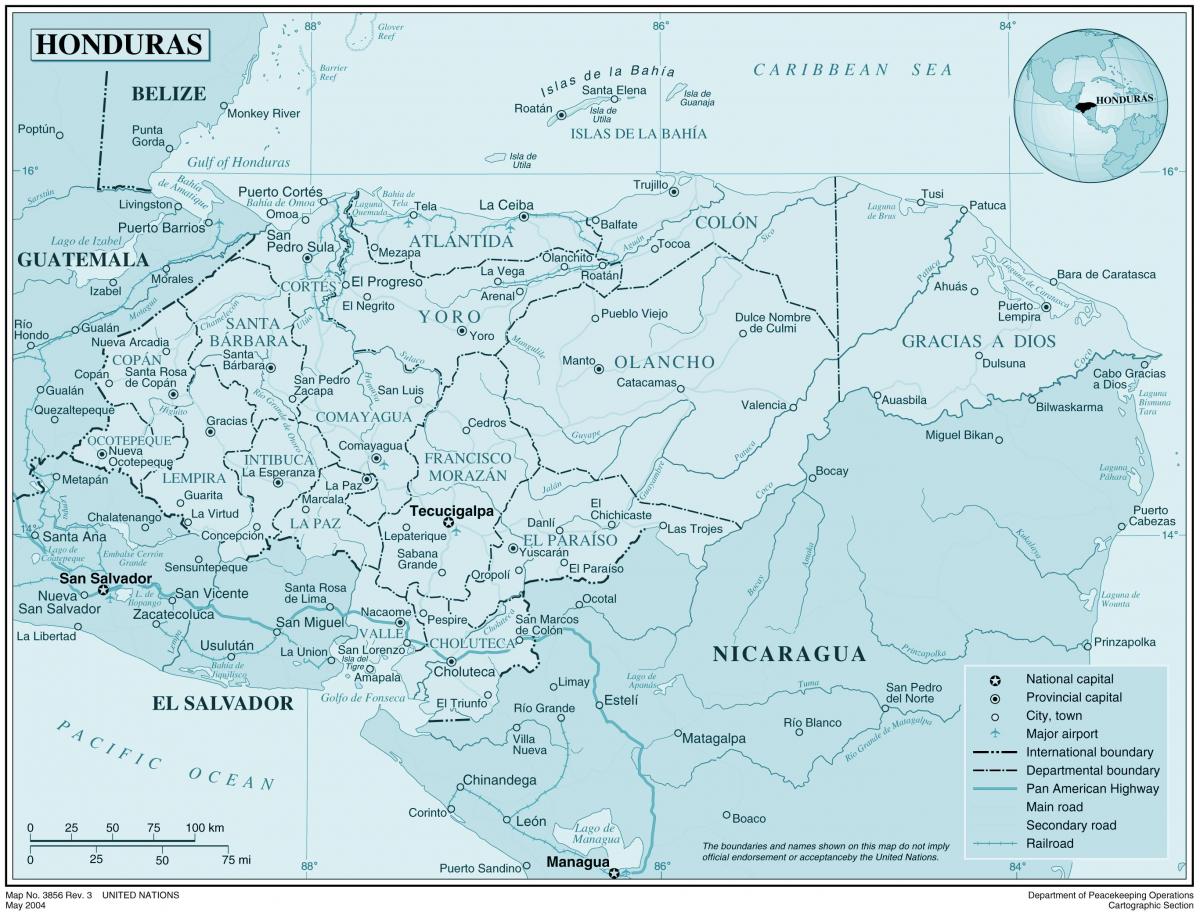карта физичка карта Хондураса