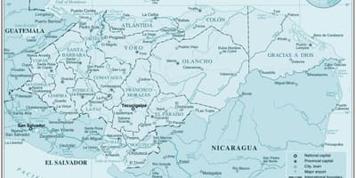 Карта физичка карта Хондураса